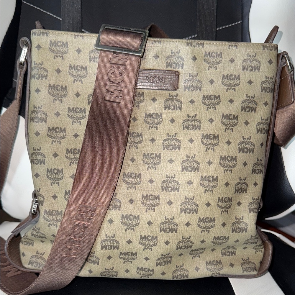 MCM Tan and Brown Logo Messenger Bag - Picture 14 of 14